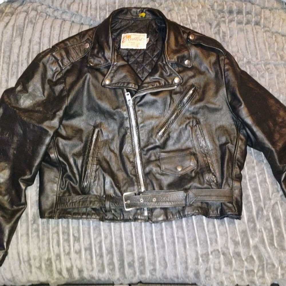 Men's Black Leather Bomber Jacket with Asymmetric Zip - Unbranded